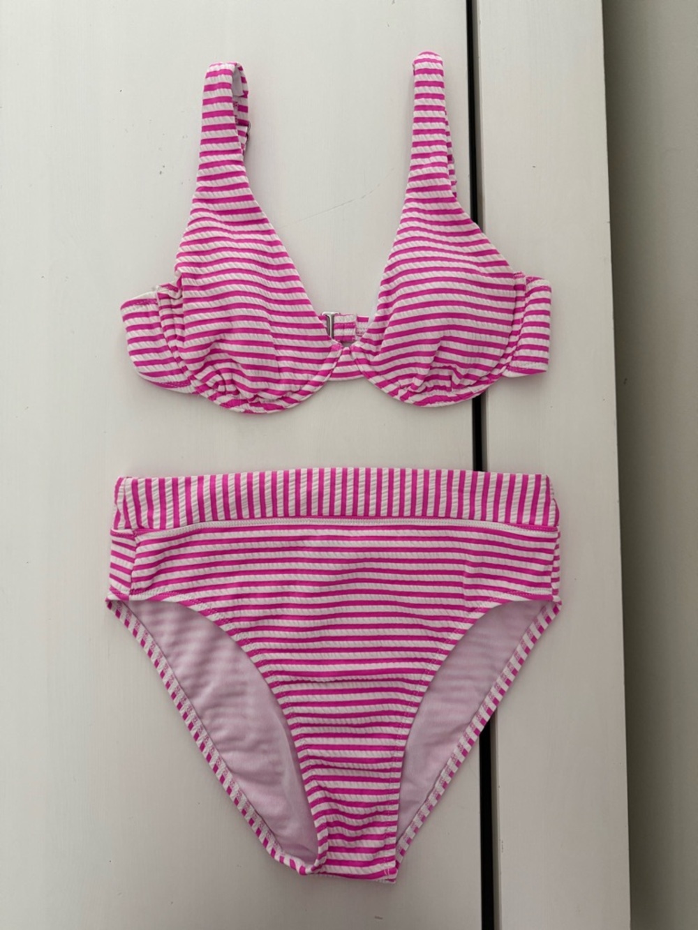 Splendid Pink White Striped Bikini Set Small Underwire Top High Waist Bottom